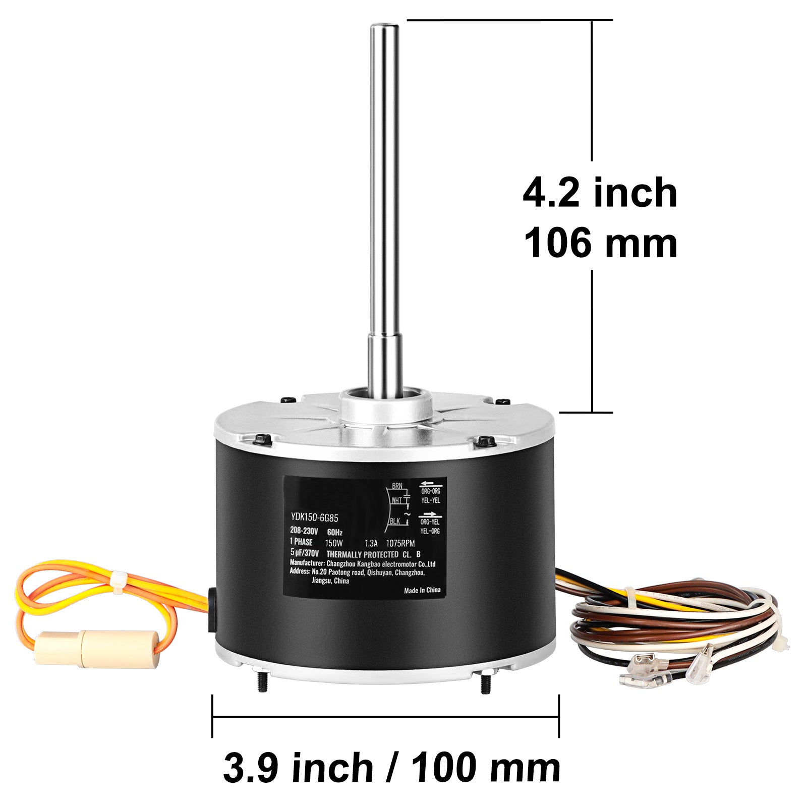 Condenser Fan Motor K55HXJKL-2918, 51-23055-11, 1/5 HP 208-230V, 1075RPM, OEM Standard Upgraded Replacement Condenser Motor Reversible Rotating, Explosion-proof CBB65 5μF/370V Capacitor