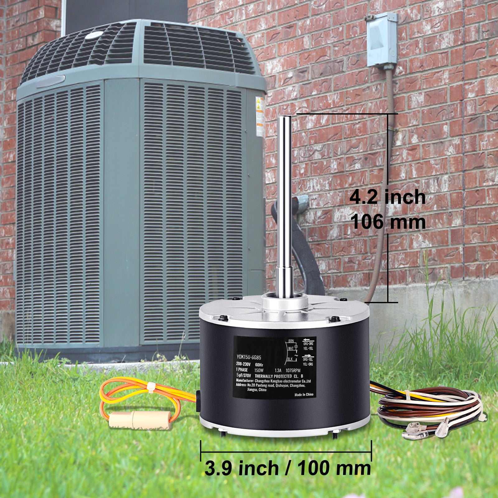 Condenser Fan Motor K55HXJKL-2918, 51-23055-11, 1/5 HP 208-230V, 1075RPM, OEM Standard Upgraded Replacement Condenser Motor Reversible Rotating, Explosion-proof CBB65 5μF/370V Capacitor