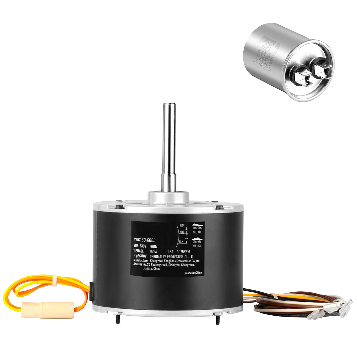 Condenser Fan Motor K55HXJKL-2918, 51-23055-11, 1/5 HP 208-230V, 1075RPM, OEM Standard Upgraded Replacement Condenser Motor Reversible Rotating, Explosion-proof CBB65 5μF/370V Capacitor