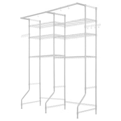 Over The Washer and Dryer Storage Shelf, 6 Tier Laundry Room Drying Rack with Hanger Rod and Hooks, Adjustable Over Washer and Dryer Shelves, Laundry Room Shelf Storage Space Saver, White