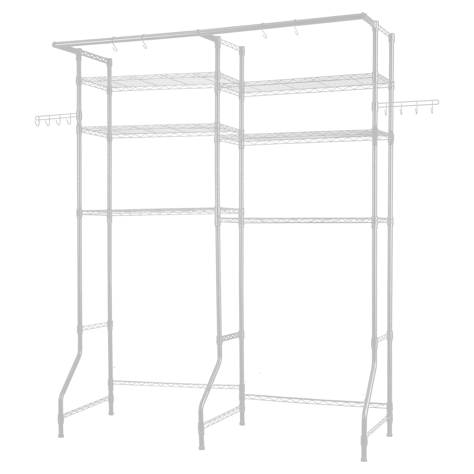 Over The Washer and Dryer Storage Shelf, 6 Tier Laundry Room Drying Rack with Hanger Rod and Hooks, Adjustable Over Washer and Dryer Shelves, Laundry Room Shelf Storage Space Saver, White