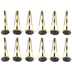 12 Pack Traffic Delineator Post Cones with Fillable Base, Adjustable Plastic Safety Barrier with 5Ft Plastic Chain, Outdoor and Indoor Crowd Control Stanchion for Traffic Control and warning Y/B