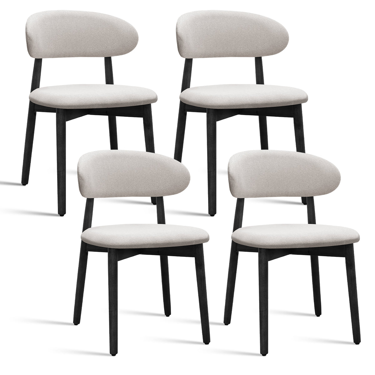 Flax Grey Cotton-Linen Fabric Upholstered Dining Chair with Black Solid Wood Legs, Armless Chair Set of 4 for Kitchen, Restaurant, Living, Meeting Room