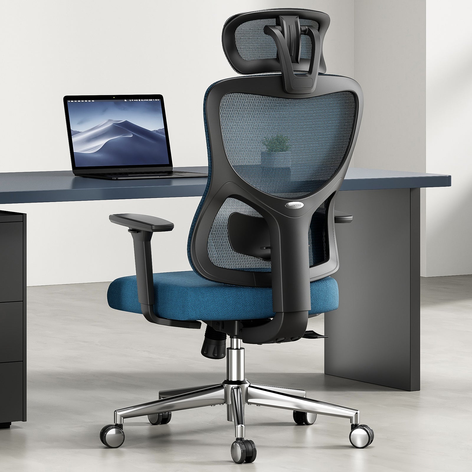 Ergonomic Office Chair,Mesh Desk Chair with Adjustable Lumbar Support and Headrest,Comfy Computer Chair with 3D Armrest Recling Swivel Chair for Home, Office, Study Room, Black & Navy