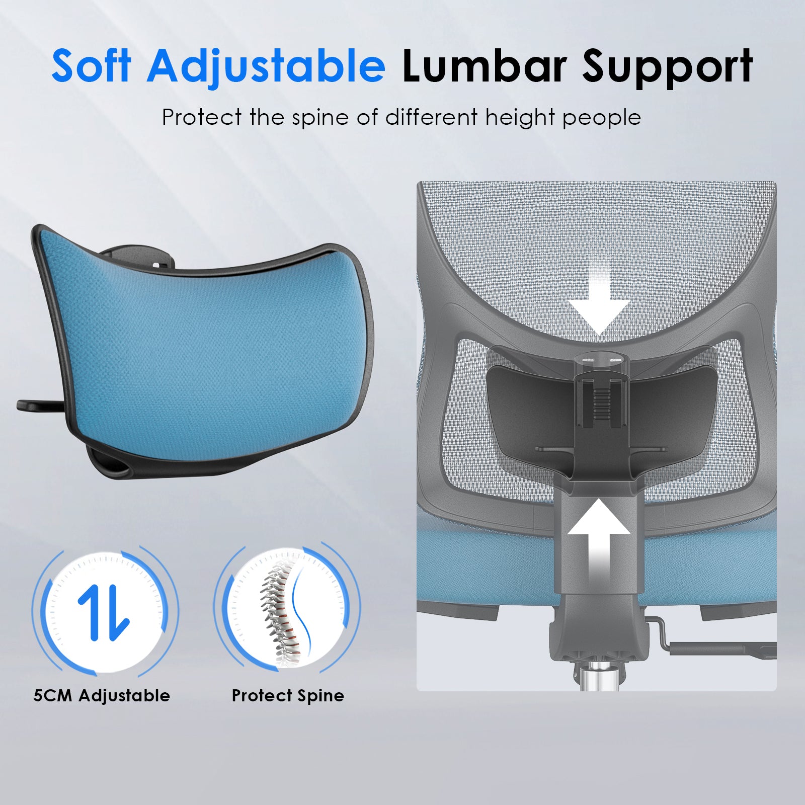 Ergonomic Office Chair,Mesh Desk Chair with Adjustable Lumbar Support and Headrest,Comfy Computer Chair with 3D Armrest Recling Swivel Chair for Home, Office, Study Room, Black & Navy