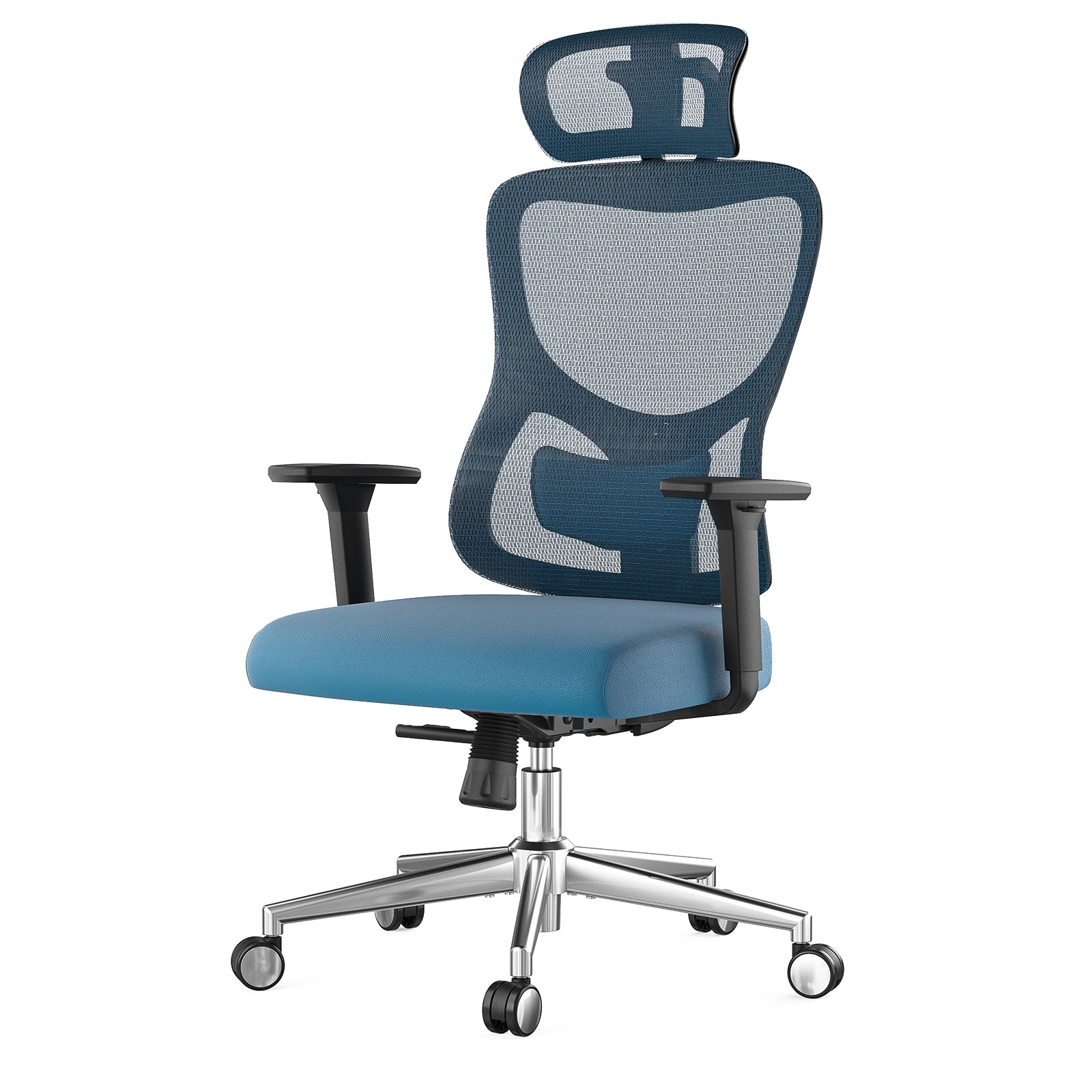 Ergonomic Office Chair,Mesh Desk Chair with Adjustable Lumbar Support and Headrest,Comfy Computer Chair with 3D Armrest Recling Swivel Chair for Home, Office, Study Room, Black & Navy