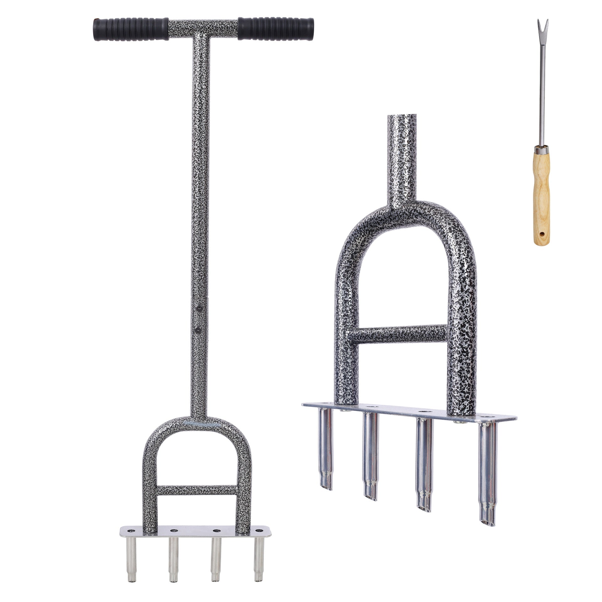Lawn Coring Aerator,  4 Corer Plug Aerator Tool with Soft Rubber Grip, Manual Grass Aerating Tool, Garden Tool & Cleaning Hand Tool for Loosening Soil and Improving Lawn Health