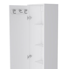 Storage Cabinet 71" H, Five Internal Shelves, Three Broom Hangers, White