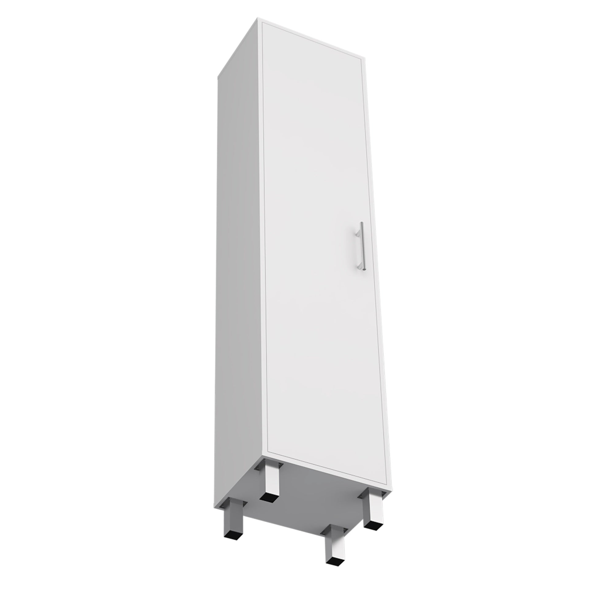 Storage Cabinet 71" H, Five Internal Shelves, Three Broom Hangers, White