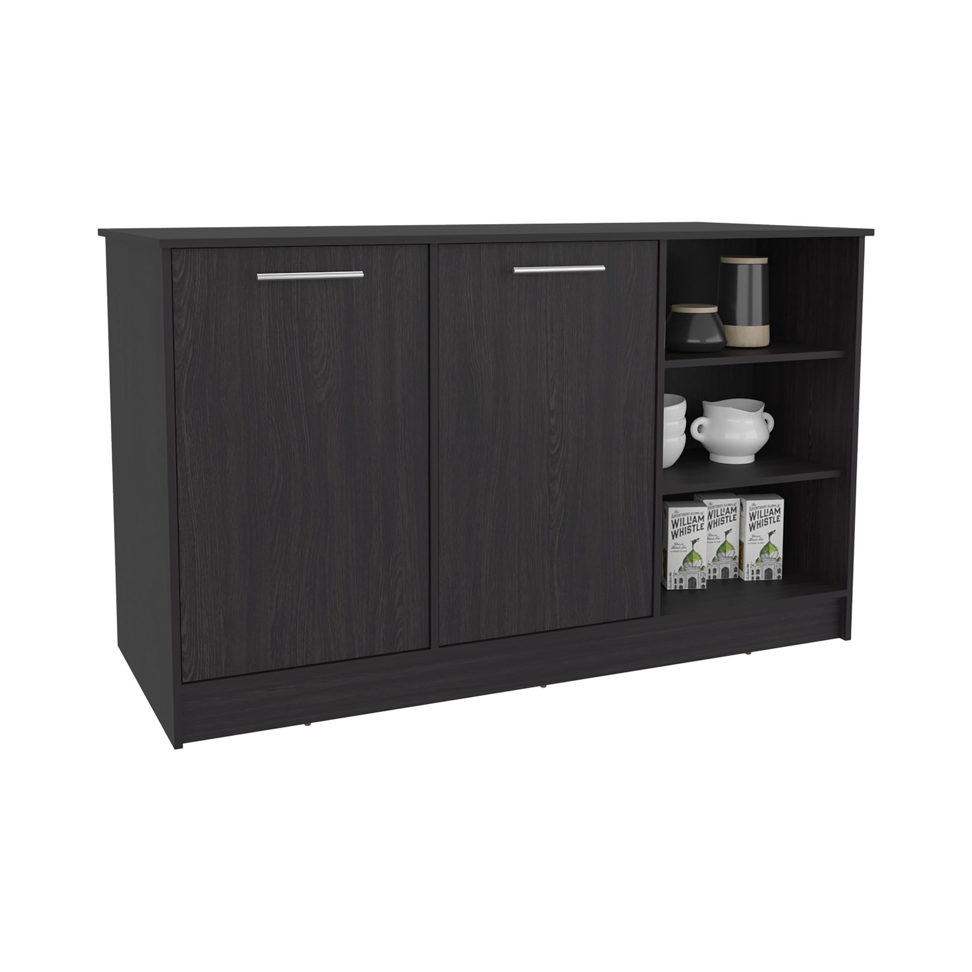 Kitchen Island Two Cabinets, Three Open Shelves