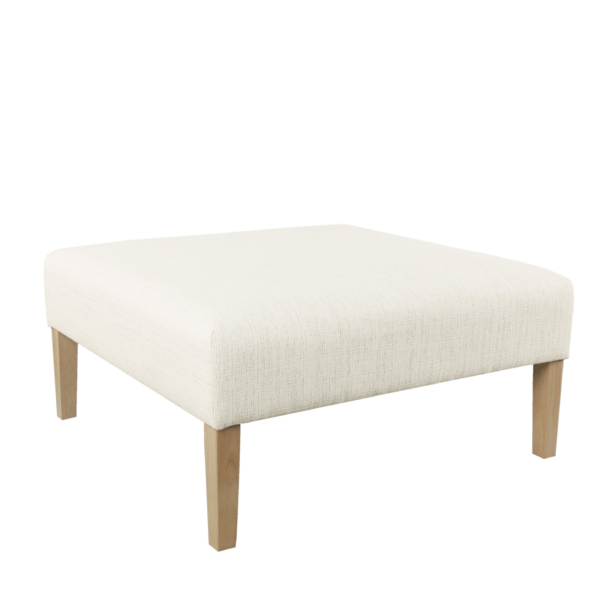 Dan Square Coffee Table Ottoman, Brown Wood, Cream Polyester 36 Inch