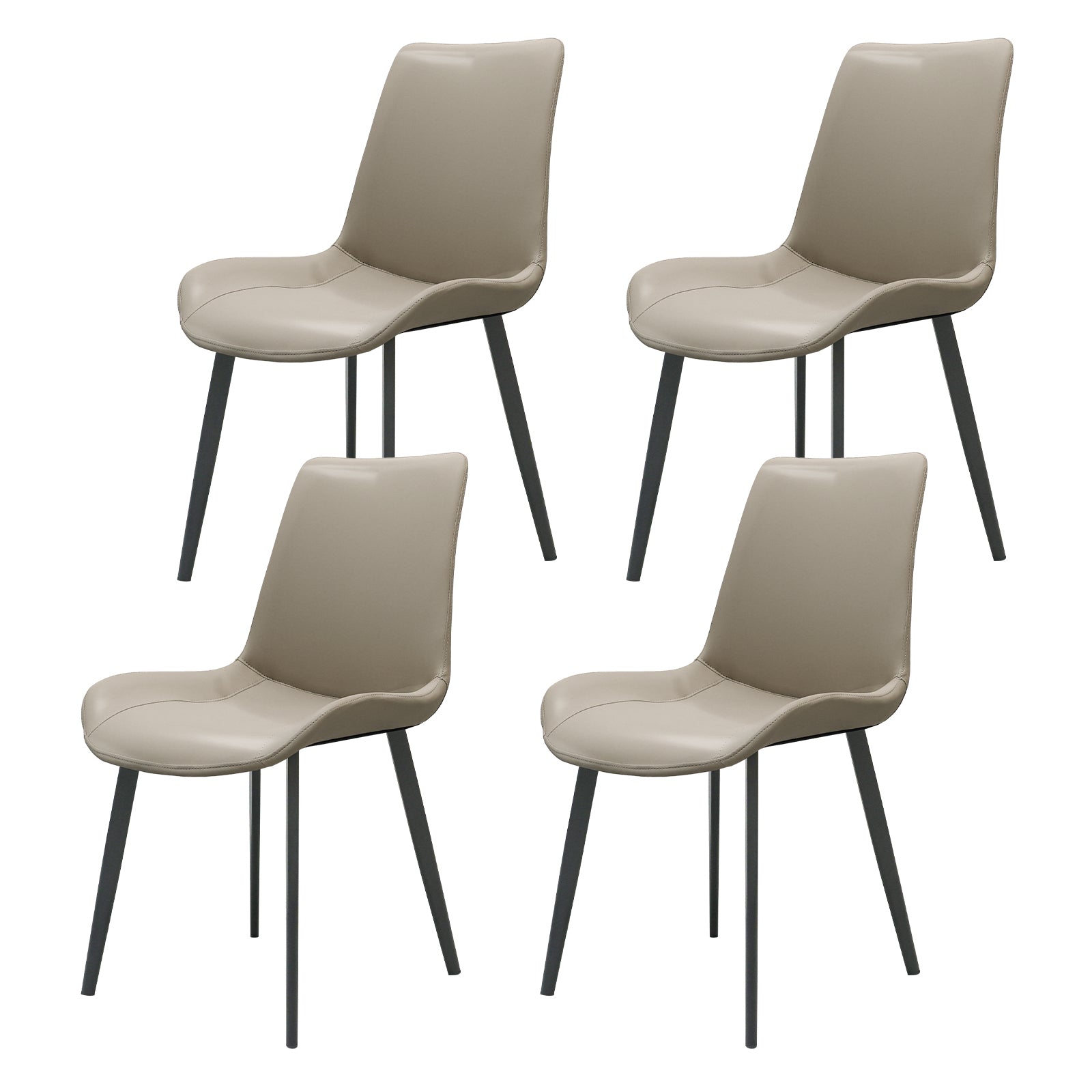 Light Grey PU Leather Dining Chair with Metal Legs, Modern Upholstered Chair Set of 4 for Kitchen, Restaurant, Living, Meeting Room