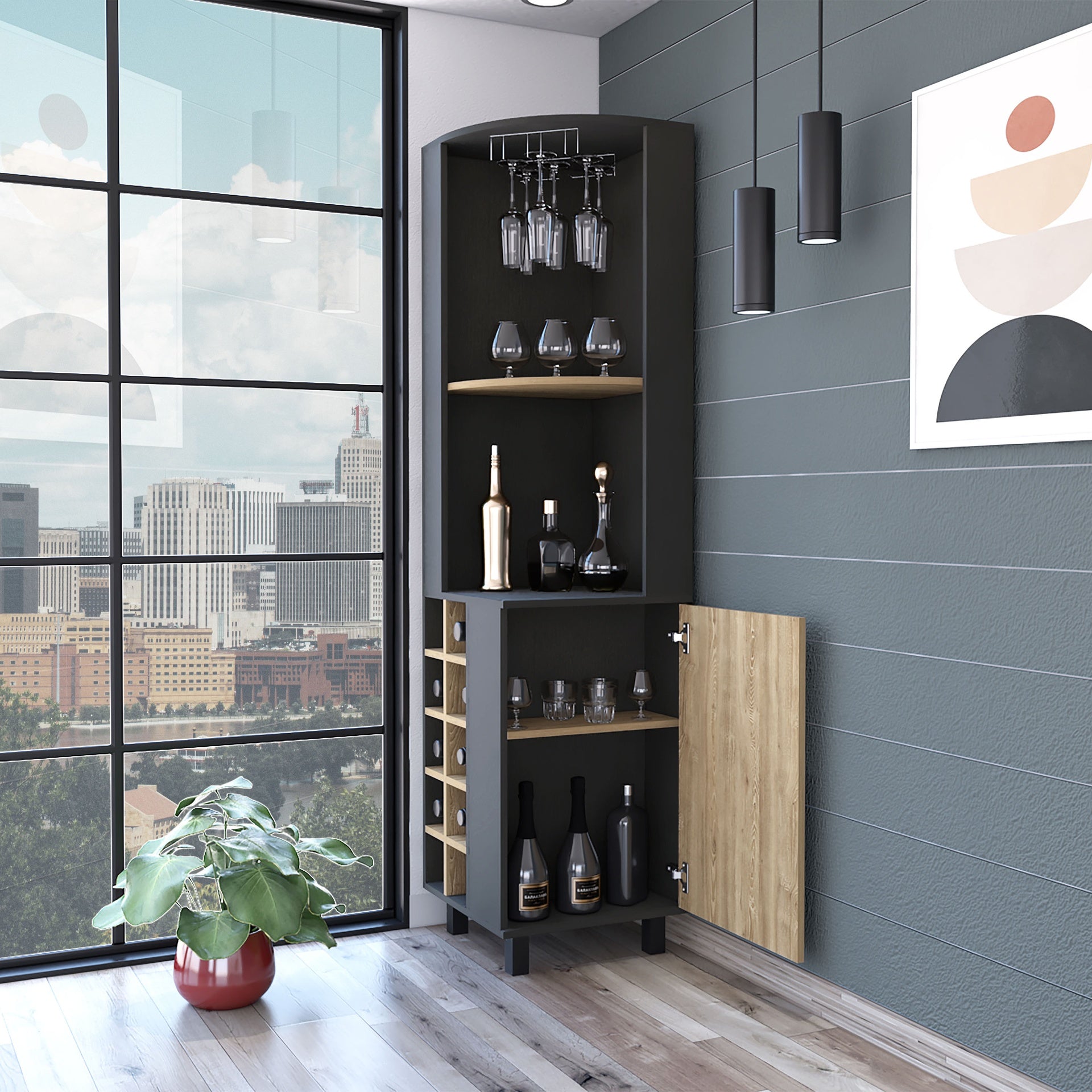 Hamden 10-Bottle 1-Shelf Bar Cabinet Wenge and Pine