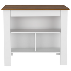 Sierra 7-Shelf 4-Door 2-piece Kitchen Set, Upper Wall Cabinet and Kitchen Island White and Walnut
