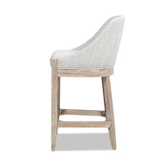 Newport 26.5" Coastal Curved Back Upholstered Counter Stool, Two-Tone Neutral Gray Polyester Wool Blend