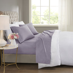 4-Piece Queen Cooling Cotton Blend Sheet Set, Purple