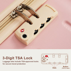 Premium ABS Travel Luggage Set , 3-Piece TSA Lock Suitcase Ensemble with 20, 24, and 28 Inch Sizes with 360° Spinner Wheels, pink