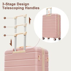 Premium ABS Travel Luggage Set , 3-Piece TSA Lock Suitcase Ensemble with 20, 24, and 28 Inch Sizes with 360° Spinner Wheels, pink