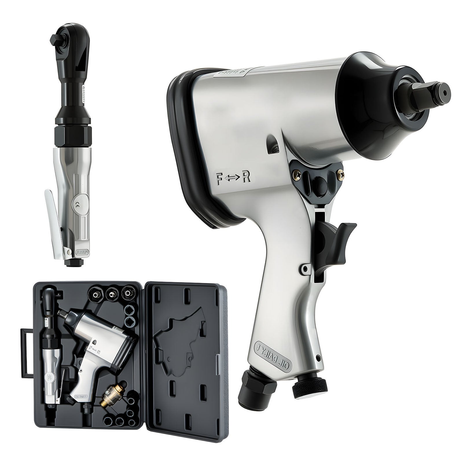 1/2" Air Impact Wrench & 3/8" Ratchet Wrench Combo, 19 Pieces Pro Air Tool and Accessories Kit - Includes 10PCS CR-V Steel Impact Socket Set & Carrying Case for Auto Repair, Home DIY Projects