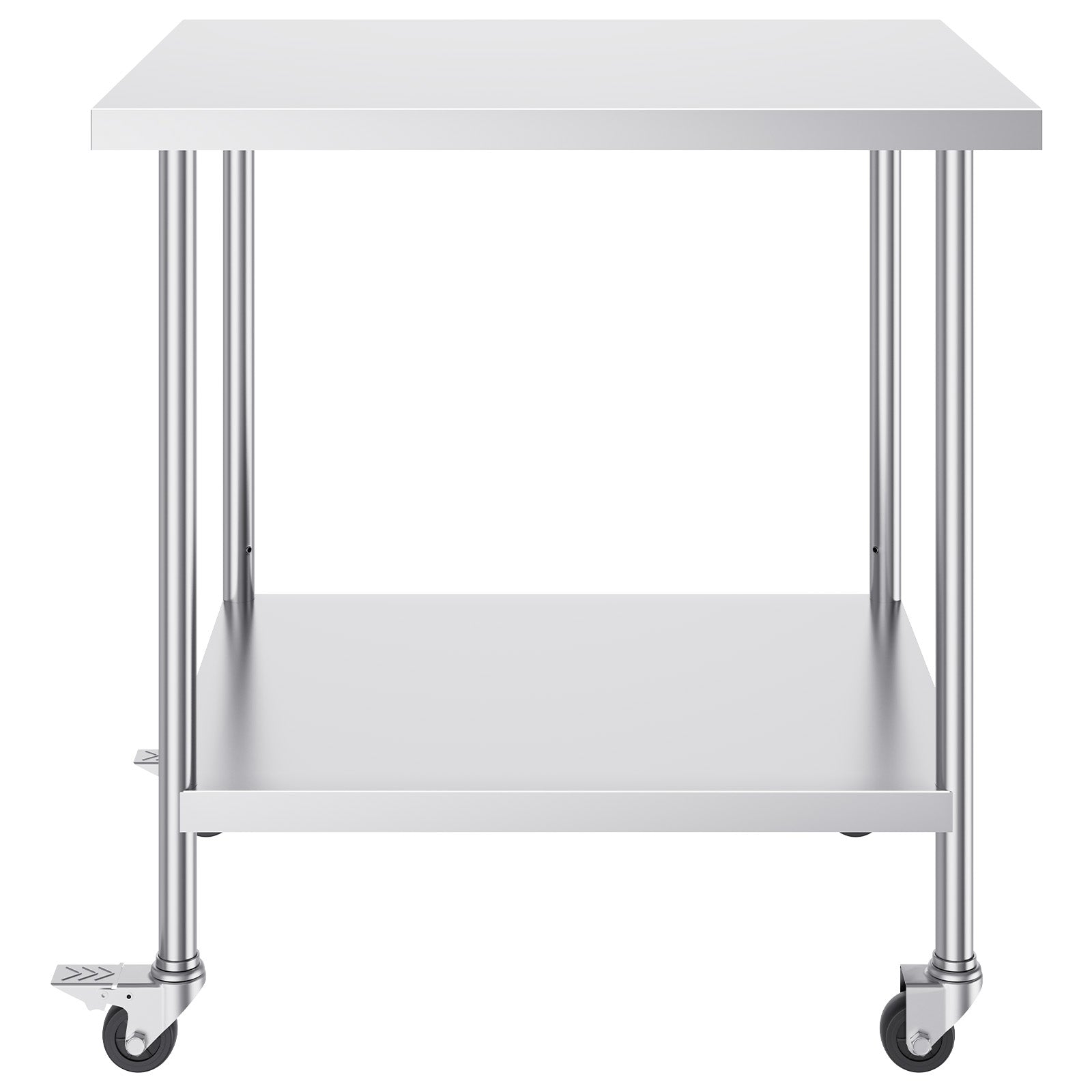 Stainless Steel Work Table 30 x 36 x 38 Inch, with 4 Wheels, 3 Adjustable Height Levels, Heavy Duty Food Prep Worktable for Commercial Kitchen Restaurant, Silver