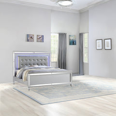Sterling Queen Size Upholstered LED Bed made with wood in Silver Color (NJ Inventory)