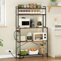 Large 5-Tier Bakers Rack with Electrical Outlets, 39 Inch Microwave Stand & Coffee Bar, Kitchen Storage Shelf for Home, Counter Space Organizer