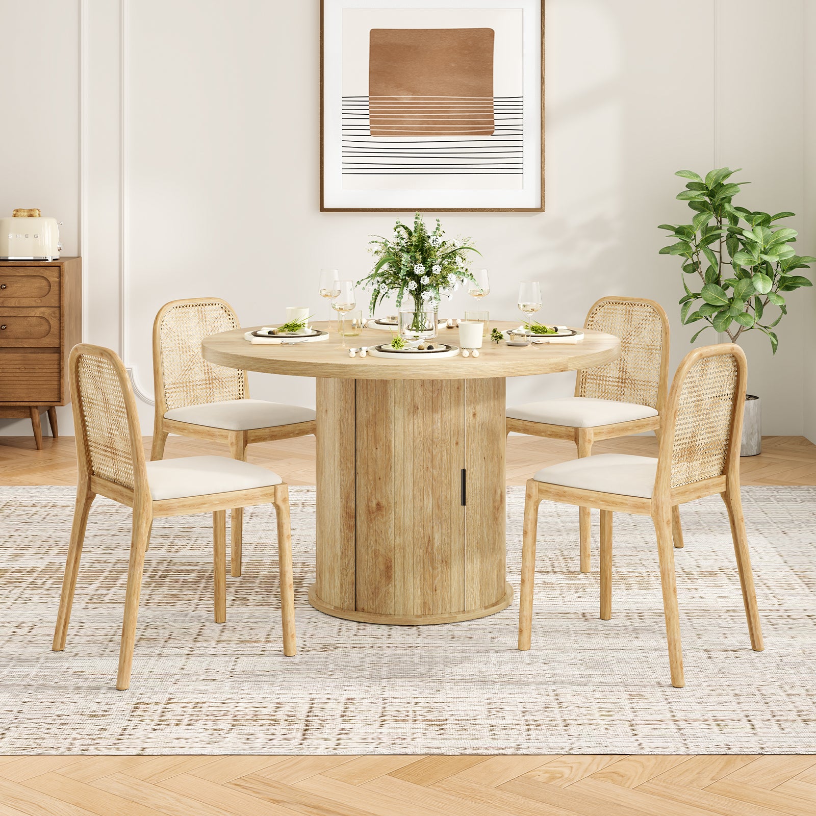 43" Round Dining Table for 4 People, Small Wood Kitchen Table with Sturdy Metal Base, Modern Round Dinner Table for Dining Room, Easy Assembly