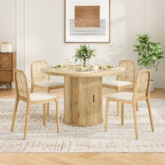 43" Round Dining Table for 4 People, Small Wood Kitchen Table with Sturdy Metal Base, Modern Round Dinner Table for Dining Room, Easy Assembly
