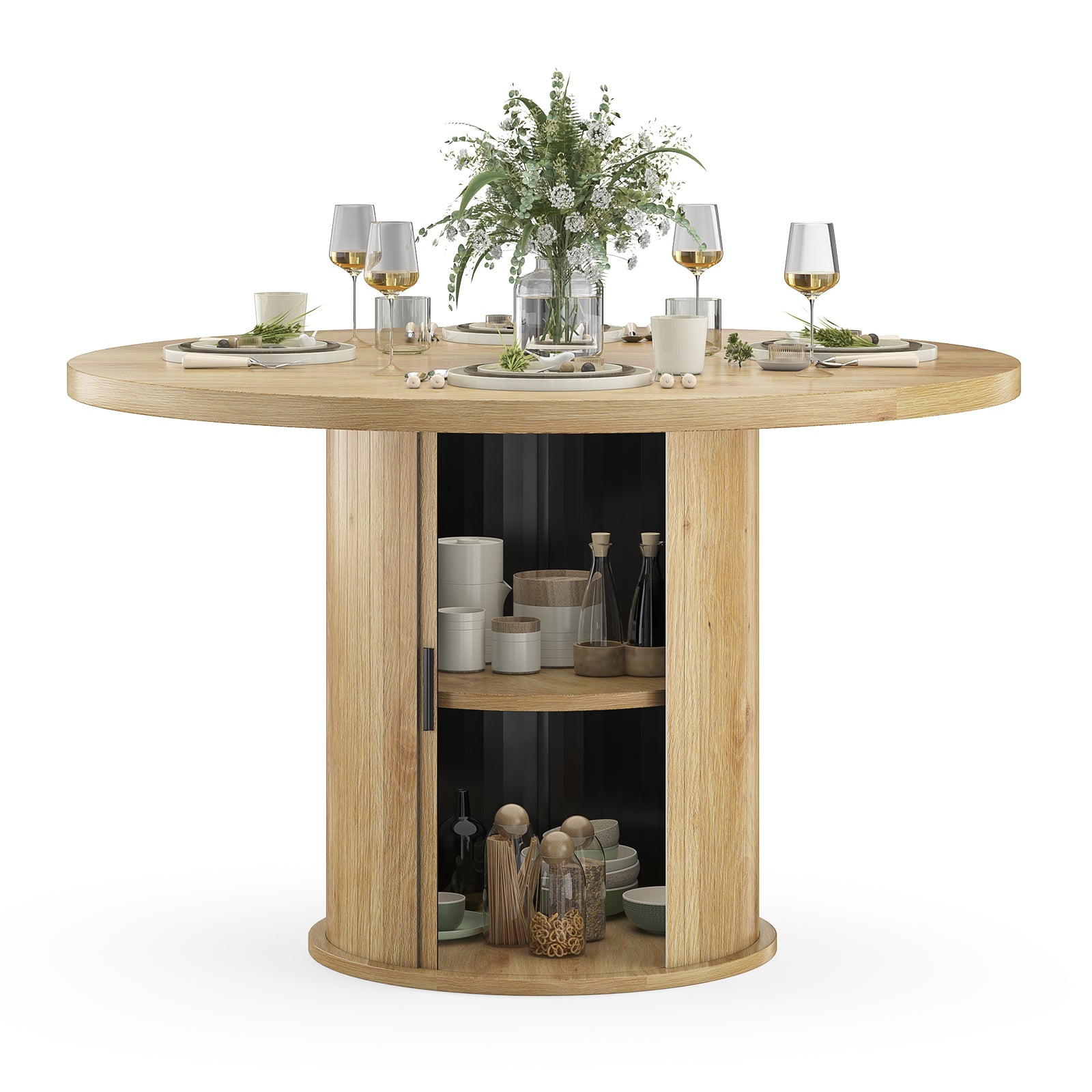 43" Round Dining Table for 4 People, Small Wood Kitchen Table with Sturdy Metal Base, Modern Round Dinner Table for Dining Room, Easy Assembly