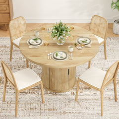 43" Round Dining Table for 4 People, Small Wood Kitchen Table with Sturdy Metal Base, Modern Round Dinner Table for Dining Room, Easy Assembly