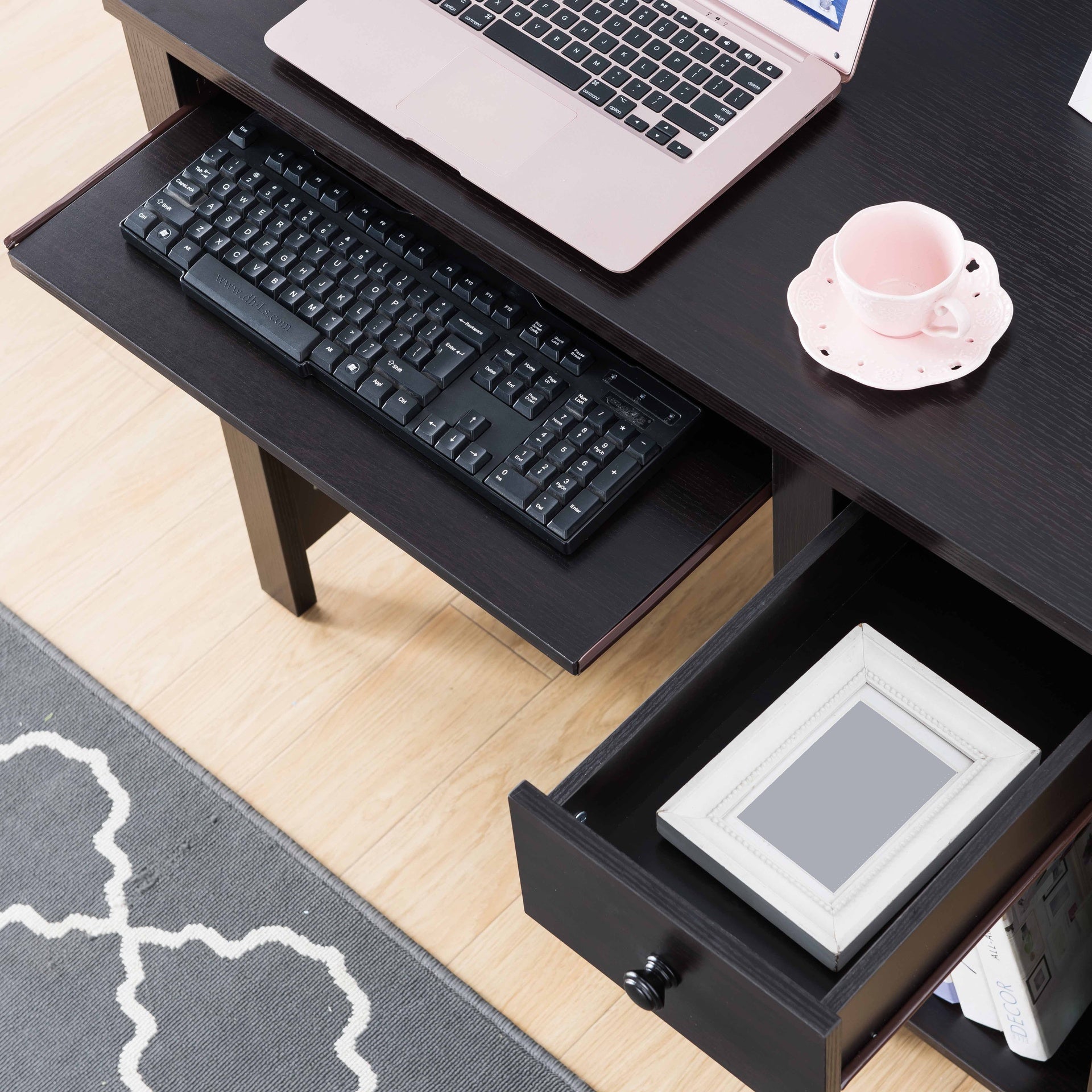 Student desk home office desk 39"W Compact desk Writing Desk Laptop Desk Red Cocoa Espresso One drawer Keyboard Drawer Wooden Knob