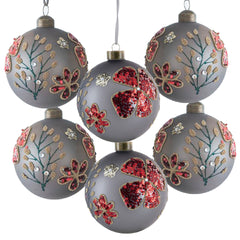 D3.9" Christmas Ball Ornaments, Glass Decorative Hanging Ball Christmas Tree Ornaments for Holiday Party Decorations, Set of 6