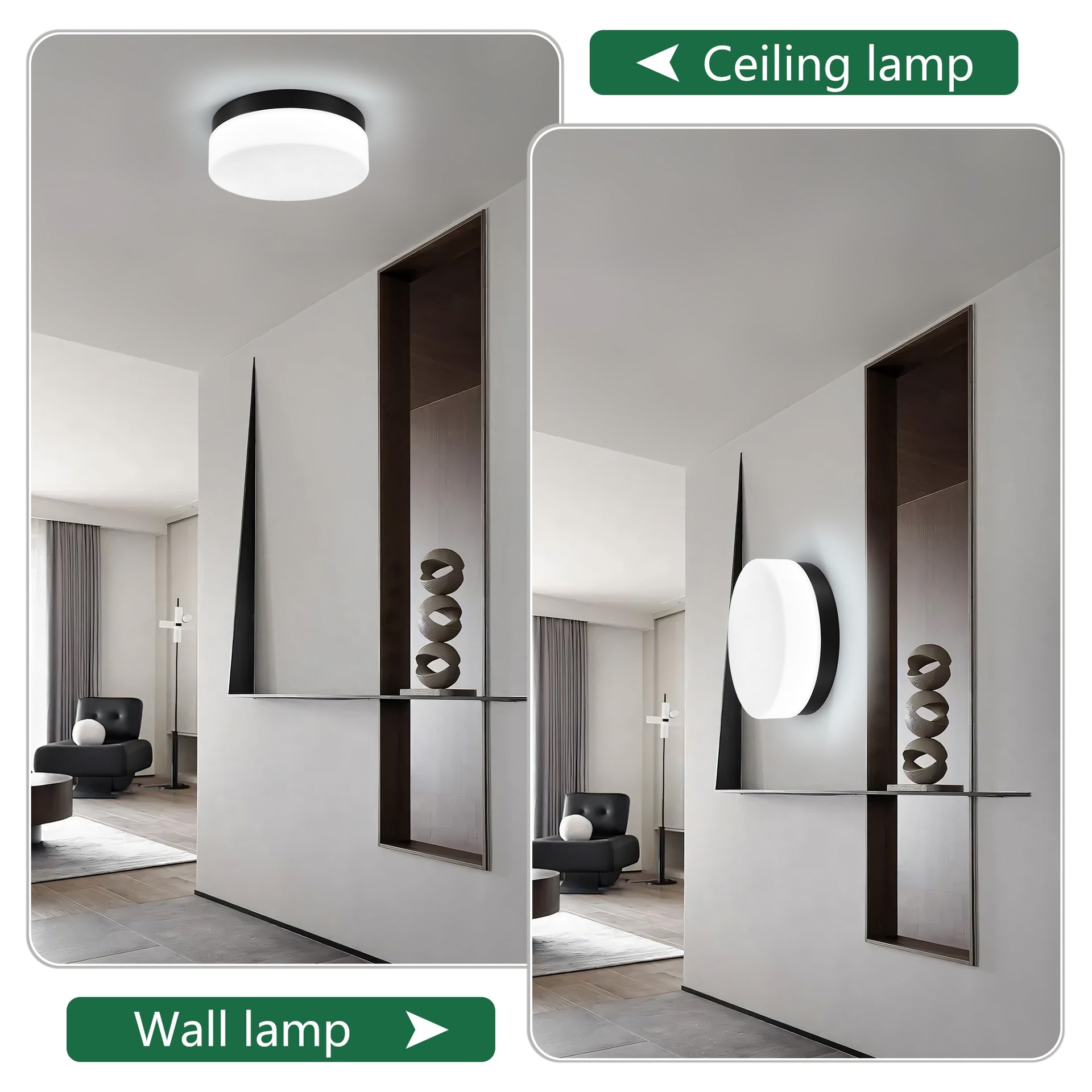 1 PACK LED Flush Mount Ceiling Light Fixture, Modern Kitchen Recessed Ceiling Lamp 24W 12 Inch Closet Round Surface for Bathroom Laundry Bedroom Hallway