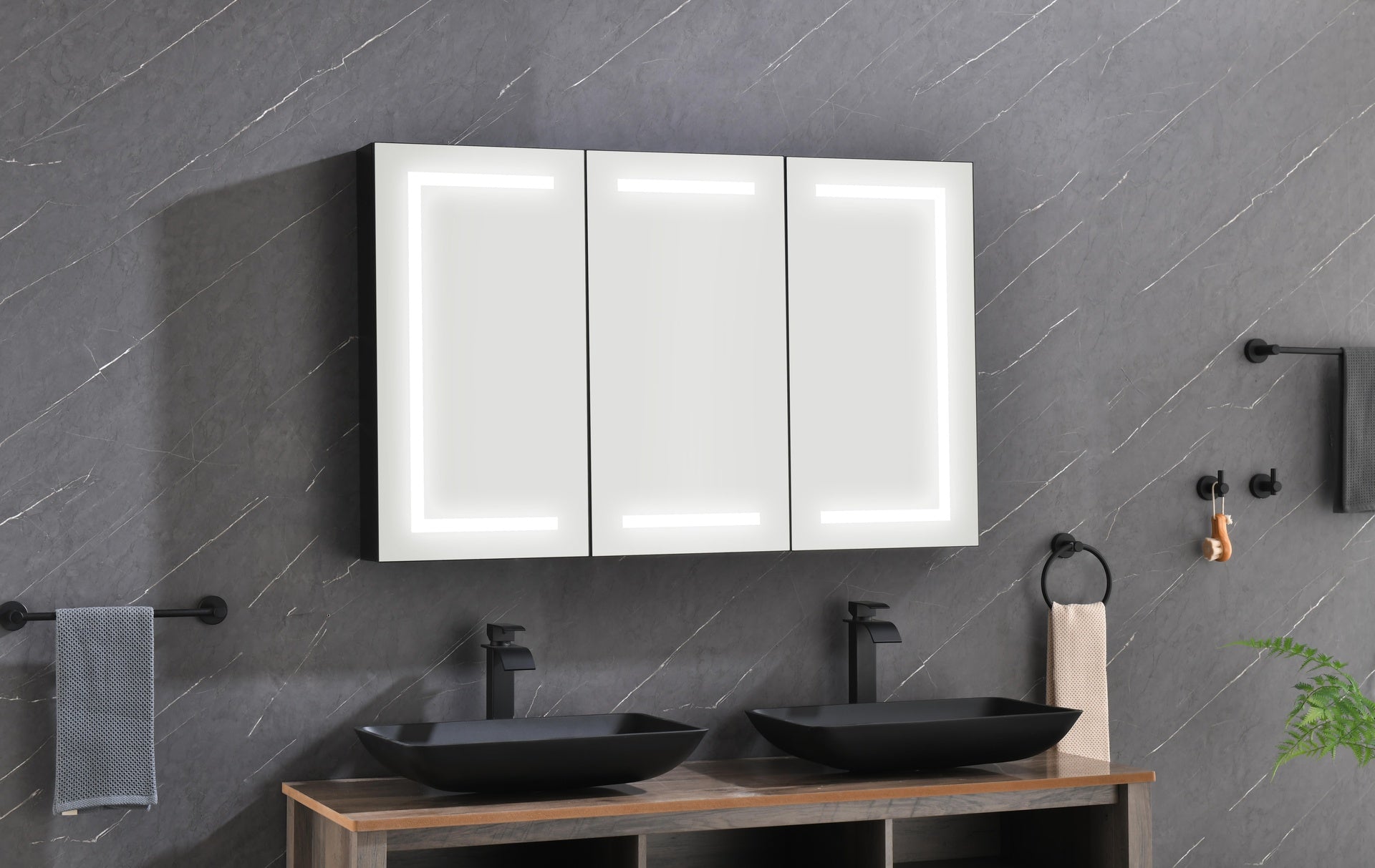 48 x 30 inch LED Lighted Bathroom Medicine Cabinet with Mirror, Sockets, Dimmable, Anti-Fog
