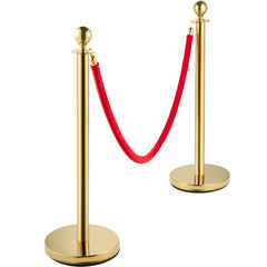 Velvet Ropes and Posts 4 Pcs, 3 Red Velvet Rope 5 ft, Stanchion Post with Ball Top, Crowd Control Barriers Gold Stanchions, Red Carpet Poles, Crowd Control Ropes and Poles for Party Supplies