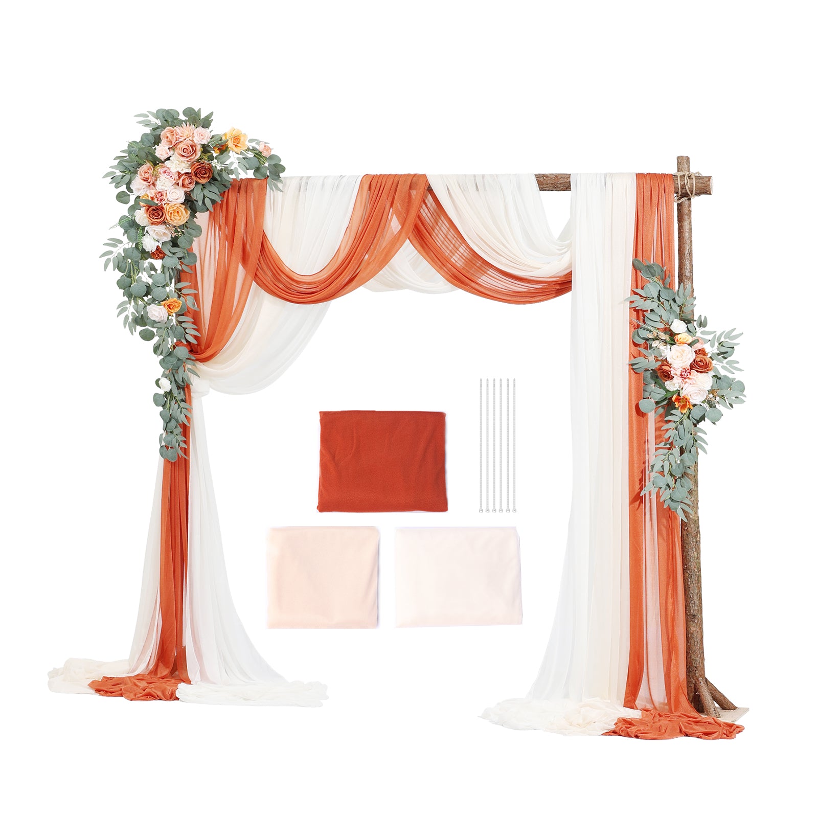 Artificial Wedding Arch Flowers Kit (Pack of 5) with 33Ft Wedding Arch Draping Fabric,Arch Flowers for Wedding Ceremony and Reception Backdrop Wedding Decoration (Orange)