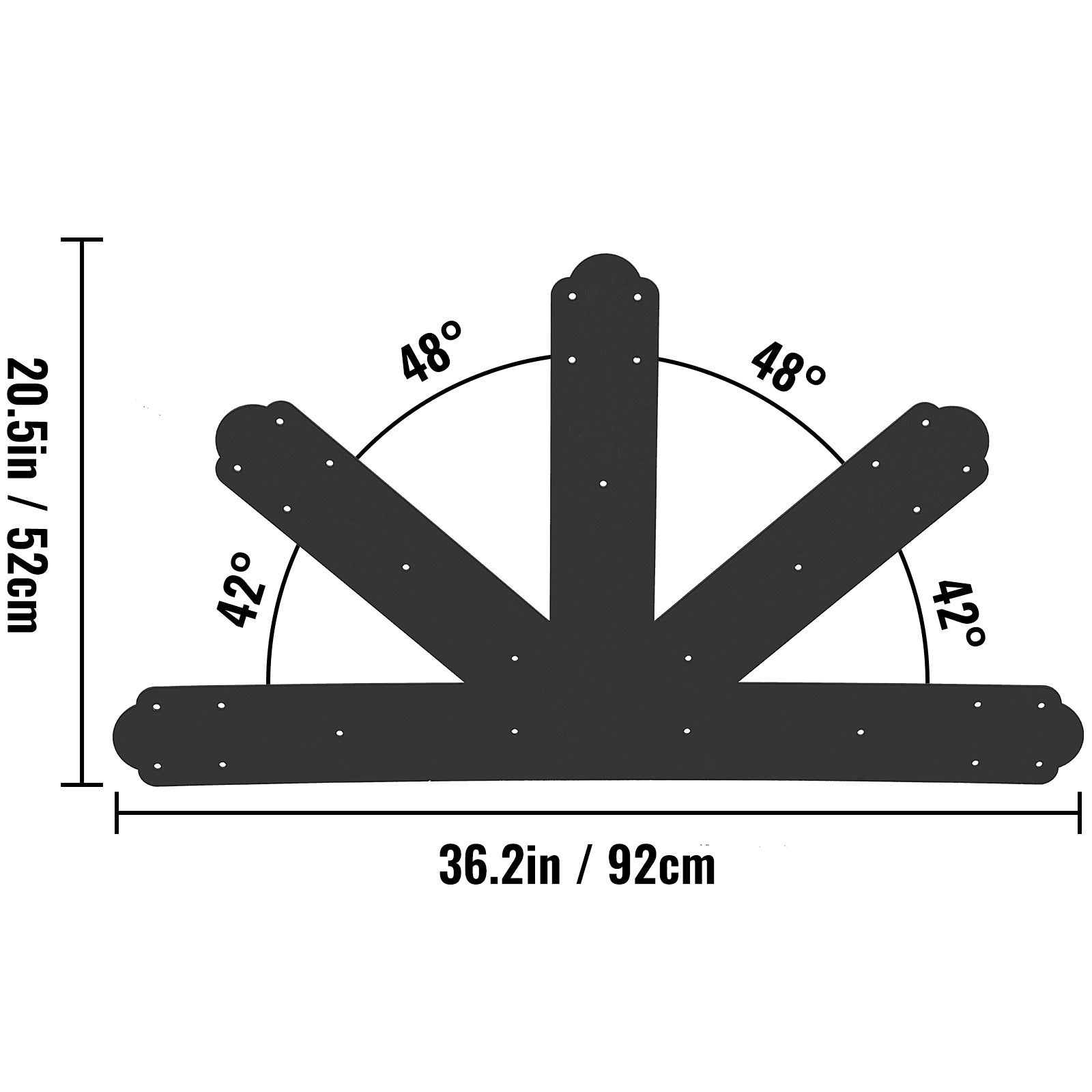 Gable Plate, Black Powder-Coated Truss Connector Plates, 12:12 Pitch Gable Bracket, 4 mm / 0.16" Steel Truss Nail Plates, Decorative Gable Plate with Bolts for Wooden Beam Use