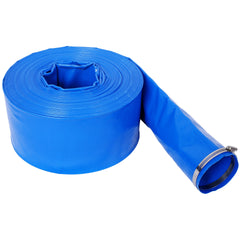3"x100FT Pool Backwash Hose, Blue Heavy Duty Reinforced PVC Lay Flat Water Discharge Hose for Swimming Pool Filter Pump,with 2 Clamp