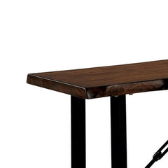 Rectangular Metal Frame Bench with Wooden Seat, Black and Brown