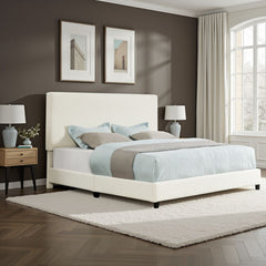 King Size White Boucle Upholstered Platform Bed