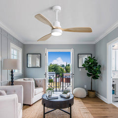 48 Inch Solid Wood Ceiling Fan with Dimmable Light 6 Speed Reversible DC Motor