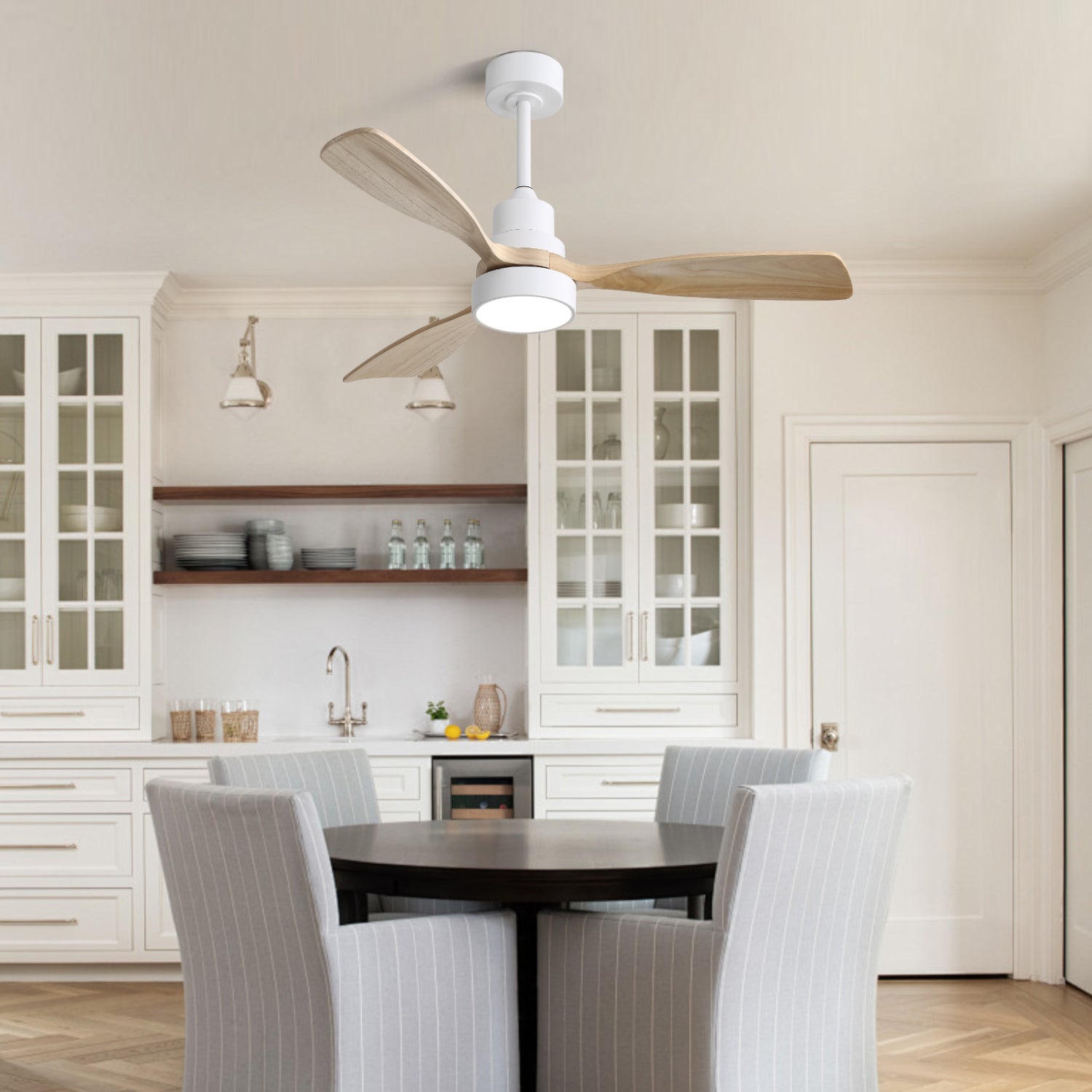 48 Inch Solid Wood Ceiling Fan with Dimmable Light 6 Speed Reversible DC Motor