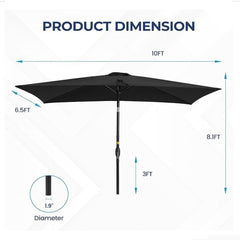 6.5 x 10 ft Black Rectangular Patio Umbrella with Crank, Tilt, Polyester UV-Resistant Canopy for Pool, Backyard & Patio (Without base)