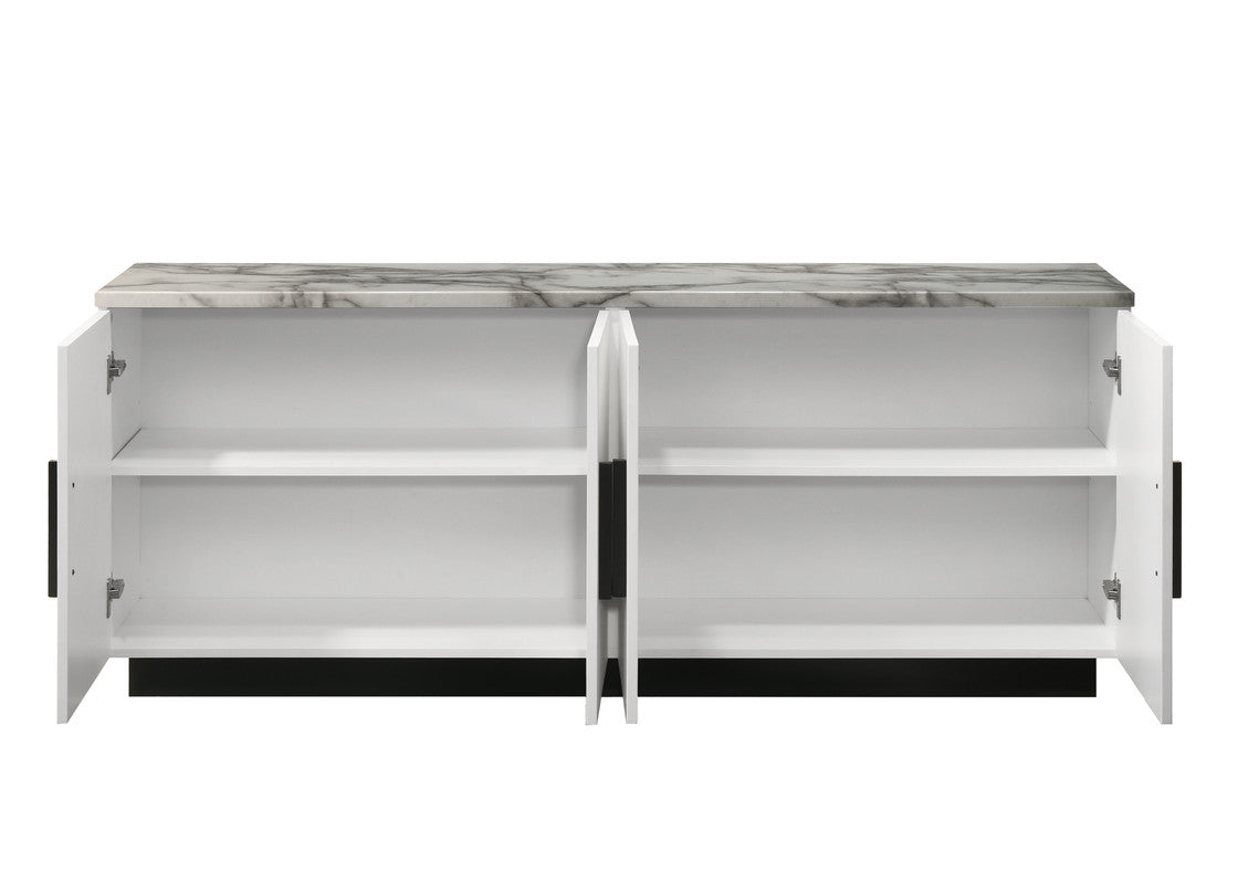 Reine 63"W White Cabinet Console Table with White Faux Marble Top