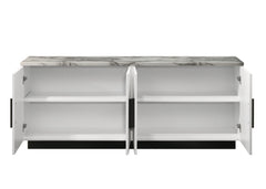Reine 63"W White Cabinet Console Table with White Faux Marble Top