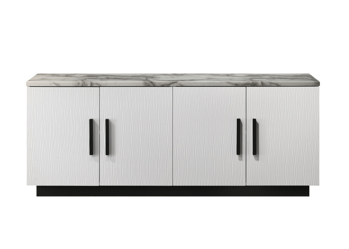 Reine 63"W White Cabinet Console Table with White Faux Marble Top