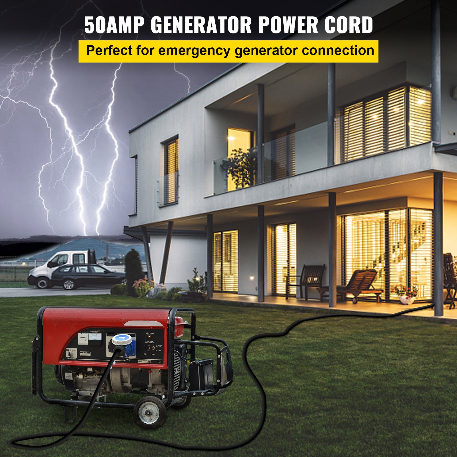 25Ft 50 Amp RV Extension Cord Durable Premium Power Cord RV 26.5mm Wire Diameter Extension Cord Copper Wire RV Cord Power Supply Cable for Trailer Motorhome Camper with Handles