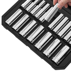 Socket Set, 18 Pieces, 1/2 inch Drive Socket Tool Set, Metric Size from 10 to 27 mm, Mechanic Tool Kit with Storage Case, Clear Markings, Chrome Plated CR-V Alloy Steel, for Automotive Repair