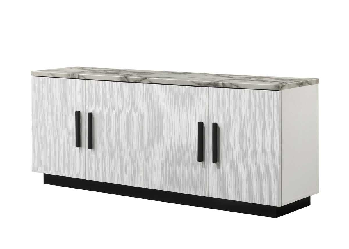 Matilda 63" White Cabinet Console Table with White Faux Marble Top