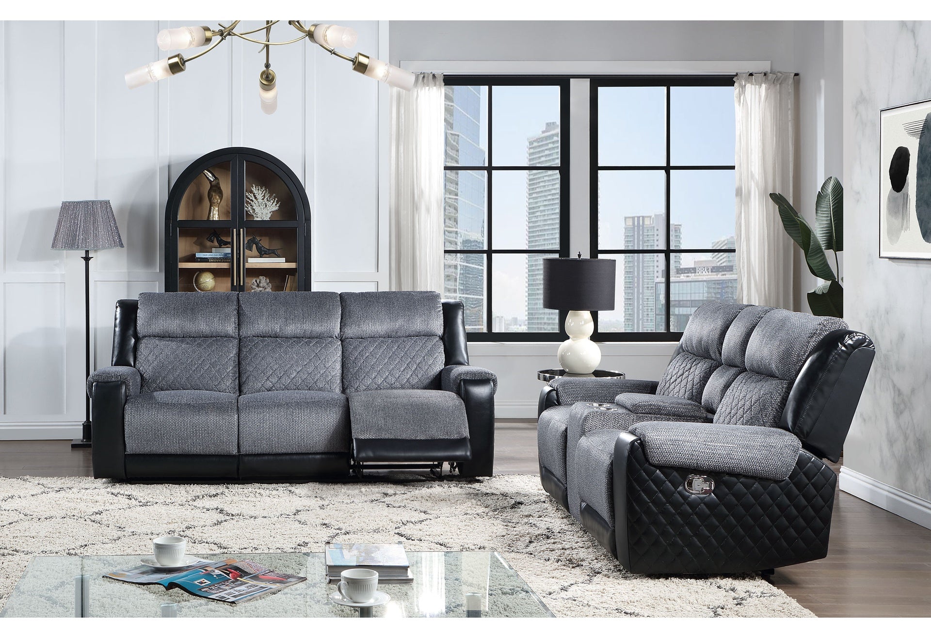 ALICIA GREY/BLACK CONSOLE RECLINING LOVESEAT